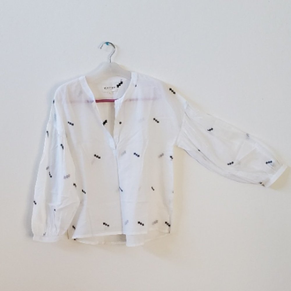 Woven by Synergy White Blouse Drop-Shoulders Size Small